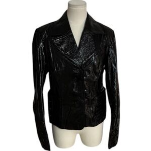NIG’S Vintage Shiny Black Leather Jacket 100%‎ Shearling Duble Fase Size L Moto